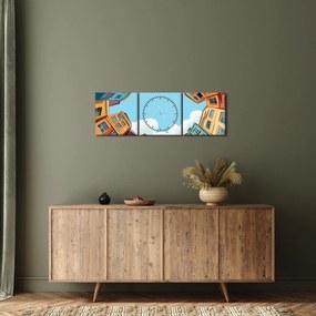 Tablou - Între case (cu ceas) (90x30 cm)