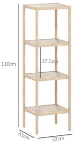 HOMCOM Dulap de Baie Modern cu 4 Rafturi Anti-Răsturnare, Dulap de Baie din Bambus și Lemn, 33x31x110 cm, Lemn Natural | Aosom Romania