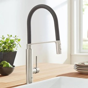 Baterie bucatarie cu pipa flexibila Grohe Concetto crom periat Supersteel