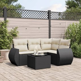 3221315 vidaXL Set mobilier de grădină cu perne, 5 piese, negru, poliratan