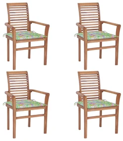 3062634 vidaXL Scaune bucătărie, perne model frunze, 4 buc., lemn masiv de tec
