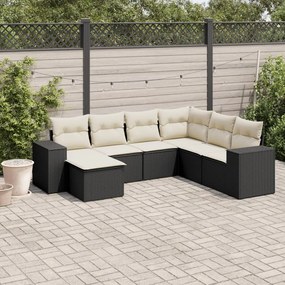 3255233 vidaXL Set canapele de grădină cu perne, 7 piese, negru, poliratan