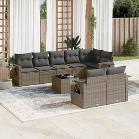 vidaXL Set canapele de grădină, 9 piese, cu perne, gri, poliratan