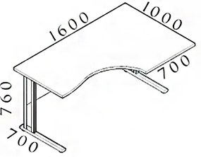 Masa ergonomica Visio 160 x 100 cm, dreapta, alb
