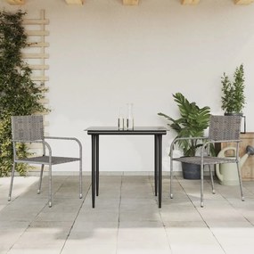 3203288 vidaXL Set mobilier de grădină, 3 piese, gri&negru, poliratan și oțel