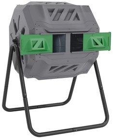 Outsunny Compostor Rotativ cu 2 Secțiuni și 8 Prize de Aerisire din Oțel și PP, 160L, 71x65x96 cm, Gri | Aosom Romania