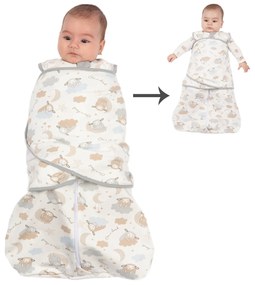 Sac de dormit bebelusi cu sistem de infasare din bumbac flausat Kidizi On a Cloud Pastel, 0-6 luni, 1 tog