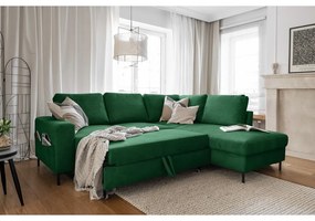 Colțar verde închis extensibil cu tapițerie din catifea reiată (cu colț pe partea dreaptă) Lofty Lilly – Miuform