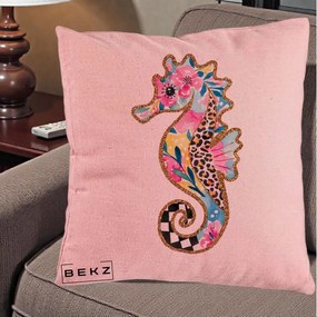 Perna Decorativa Calut de Mare Glitter Tropical, 40x40 cm, Roz, Husa Detasabila, Perna Inclusa, BEKZ®