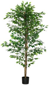 HOMCOM Plantă Artificială de Ficus cu 1260 Frunze, Plantă Artificială cu Ghiveci Inclus, Ø17,5x14,5 cm, Verde | Aosom Romania