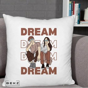 Perna Decorativa Dream Couple Aesthetic, 40x40 cm, Alb Pufos, Husa Detasabila, Perna Inclusa, BEKZ®