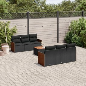 vidaXL Set canapele de grădină cu perne, 7 piese, negru, poliratan