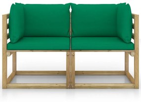 Canapele coltar gradina cu perne, 2 buc., lemn pin verde tratat Verde, Canapea cu 2 locuri, 1