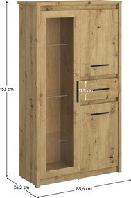 Vitrină joasă 2D1W1S, stejar Artisan, AIRON