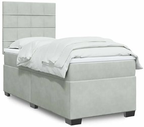 vidaXL Pat continental cu saltea, gri deschis, 80x200 cm, catifea