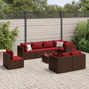 3308205 vidaXL Set mobilier de grădină cu perne, 9 piese, maro, poliratan