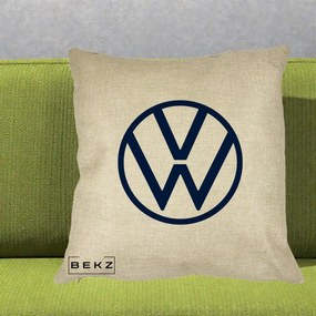 Perna Personalizata cu emblema Volkswagen, 40x40 cm, Crem, Husa Detasabila, Perna Inclusa, BEKZ®