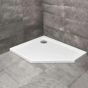 Cadita dus pentagonala Radaway Doros PT E 100x90 cm acril alb stanga