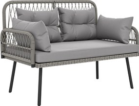 Outsunny Canapea de grădină cu perne și pernuțe 2 locuri din rășină împletită, canapea pentru exterior cu cotiere gri închis | Aosom Romania