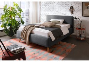 Pat matrimonial gri antracit tapițat cu spațiu de depozitare cu somieră 140x200 cm Mattis – Meise Möbel