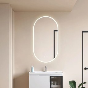 Oglindă baie, Multifuncțională, Iluminare LED Touch, Intensitate reglabila, Sistem Dezaburire, 45x80 cm