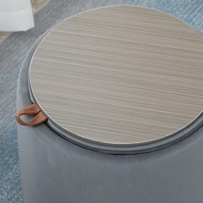 HOMCOM 2-in-1 Hocker în Samtoptik inclusiv Stocare și capac detașabil Ø44 cm x 47,5 cm Gri | Aosom Romania