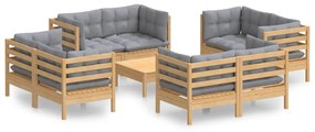 3096063 vidaXL Set mobilier de grădină cu perne, 5 piese, gri, lemn de pin