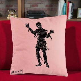 Perna Decorativa Mormii Infricosat Silueta Neagra Halloween, 40x40 cm, Roz, Husa Detasabila, Perna Inclusa, BEKZ®