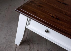 Masă lemn masiv nuc Cafea Linea cu Sertar 122x71cm Alb-