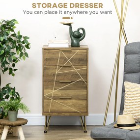 Comoda HOMCOM cu 4 sertare din PAL si picioare din otel pentru dormitor si sufragerie, 48x39x87cm, lemn si auriu | Aosom RO