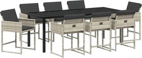 vidaXL Set de masă pentru grădină cu pernă 9 pcs Gri deschis poliratan