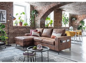 Colțar extensibil din imitație de piele cu șezlong pe partea stângă Miuform Lofty Lilly Vintage, maro