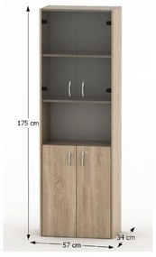 Dulap cu rafturi şi vitrină cu uşi, stejar sonoma, TEMPO ASISTENT NEW 004