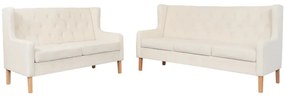 vidaXL Set de canapele 2 piese, alb crem, material textil