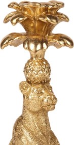 Sfeșnic din polirășină, auriu, model leopard, 23,5 x 9 x 8,5 cm, „Guépard”