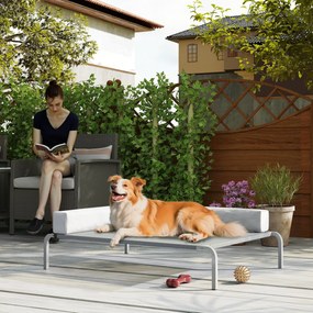 PawHut Pat Ridicat cu Pernă Detasabilă, Plasa Ventilată, Talie Medie, Gri Deschis | Aosom Romania