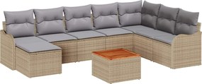 vidaXL Set de canapele pentru grădină cu pernă 9 pcs Bej poliratan