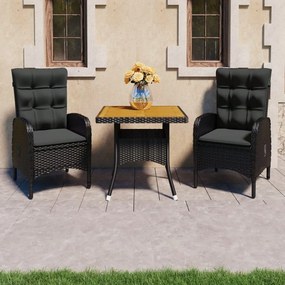 3058527 vidaXL Set mobilier grădină, 3 piese, negru, poliratan și lemn acacia