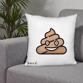 Perna Decorativa Emoji Poop Funny, 40x40 cm, Alb Pufos, Husa Detasabila, Perna Inclusa, BEKZ®