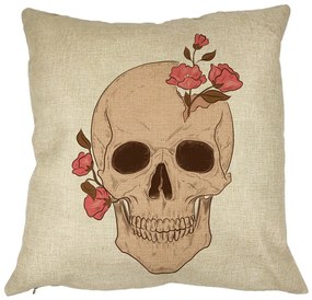 Perna Decorativa Patrata Skull Rose Art, 40x40 cm, Husa Detasabila, Burduf