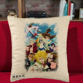 Perna Personalizata Nanatsu no Taizai Cele Sapte Pacate Mortale Anime, 40x40 cm, Bej, Husa Detasabila, Perna Inclusa, BEKZ®