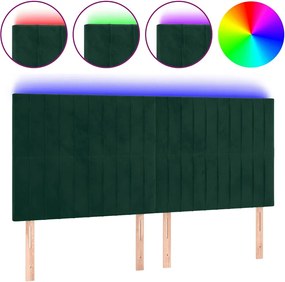 vidaXL Tăblie de pat cu LED, verde închis, 200x5x118/128 cm, catifea