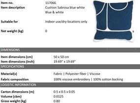 Perna decorativa design LUX Sabrosa 50x50cm, albastru/ alb