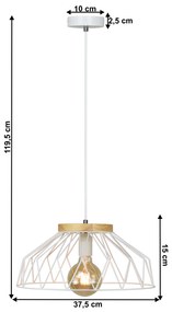 Lampă suspendată, alb/ natural, lemn/ metal, TREX TIP 2