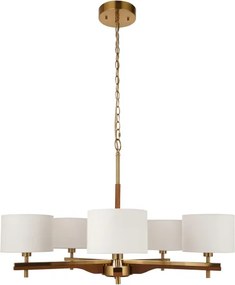 Endon 116994 - Candelabru HEATHCLIFF cu lanț, 5xE14/7W/230V, alamă/frasin