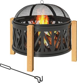Outsunny Cuva pentru foc 2-in-1 Ø75 x 58 cm Vatră cu protecție la scântei Cârlig de întreținere Grătar Negru | Aosom Romania