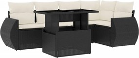 vidaXL Set mobilier de grădină cu perne, 6 piese, negru, poliratan