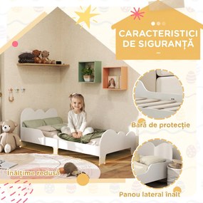 AIYAPLAY Pat Montessori pentru Copii 3-8 Ani, 143,5 x 74,5 cm, cu Bare Laterale Anti-Cădere, Model Norișor din Lemn, Alb | Aosom Romania