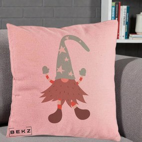 Perna Decorativa Pitic Gnom Nordic cu Cadou Menta, 40x40 cm, Roz, Husa Detasabila, Perna Inclusa, BEKZ®