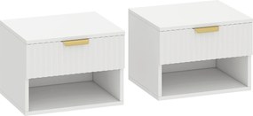 HOMCOM Set de 2 Noptiere Suspendate cu Panouri Canelate, Sertar și Raft, 40x34x29 cm, Alb | Aosom Romania